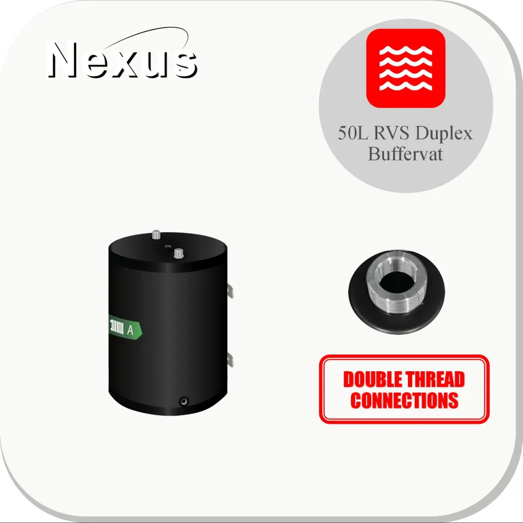 [229 200 1001] Réservoir tampon en acier inoxydable BT-50 WM-B-C2 Noir, 2 connexions filetées doubles en haut Réservoir tampon