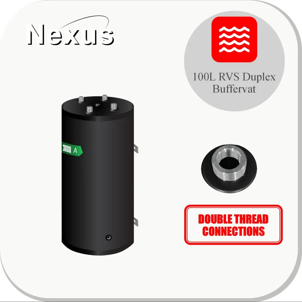 [229 200 1002] Réservoir tampon en acier inoxydable BT-100 WM-B-C4 Noir, 4 connexions filetées doubles en haut Réservoir tampon